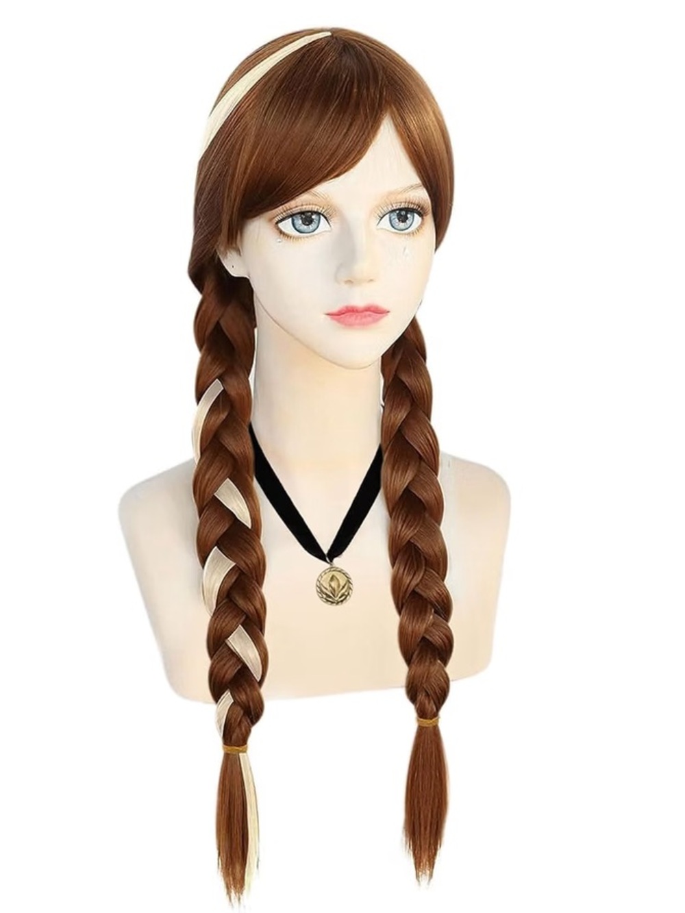 NWOT Frozen Anna 21” Reddish Brown Braided Wig with Blonde Streak and Bangs